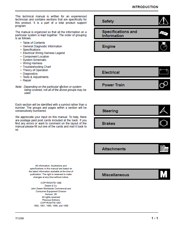 John Deere TM1491 Service Repair Manual for GX70 GX95 SRX75 SRX95 Mowers