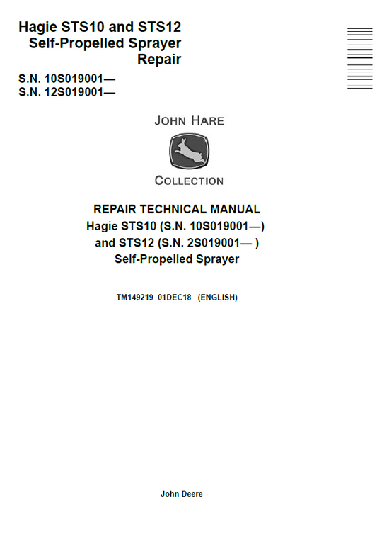 John Deere TM149219 Hagie STS10 STS12 Self-Propelled Sprayer Repair Manual