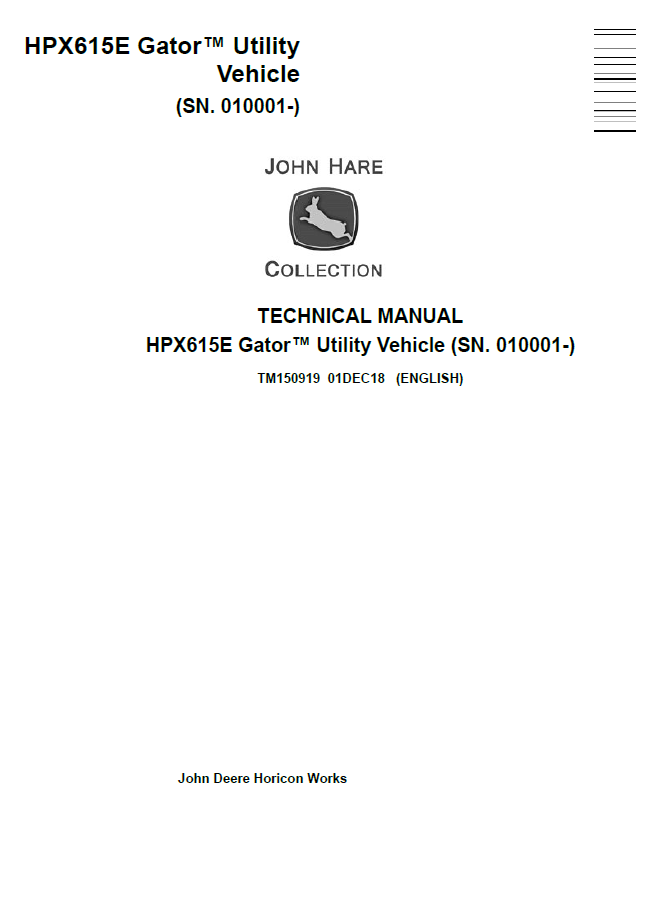 John Deere TM151019 HPX815E Gator Utility Vehicle Technical Manual PDF