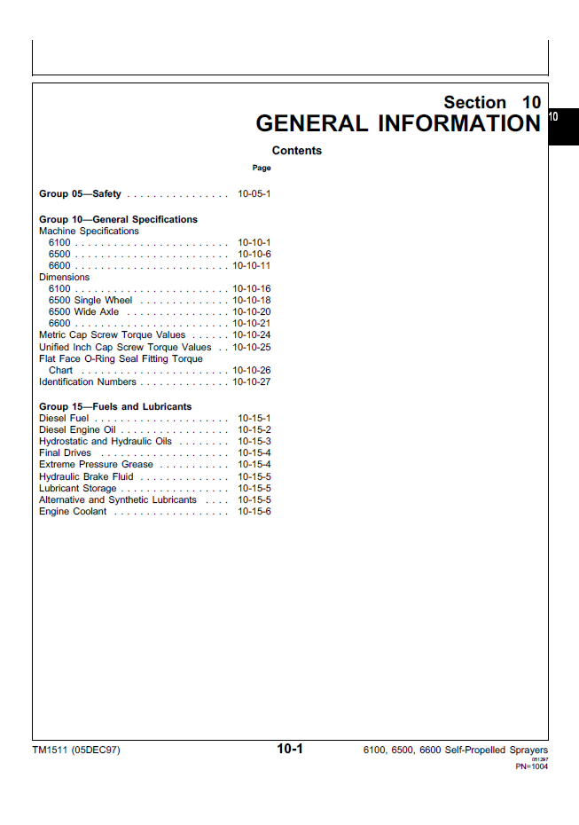 John Deere TM1511 Crop Sprayer Workshop & Maintenance Technical Manual