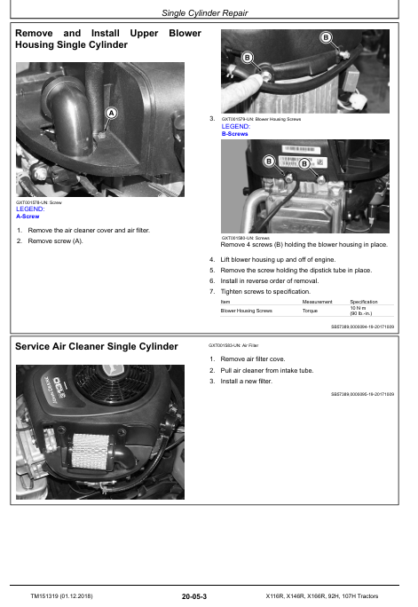 John Deere TM151319 Tractor Service & Repair Manual for X Series Models