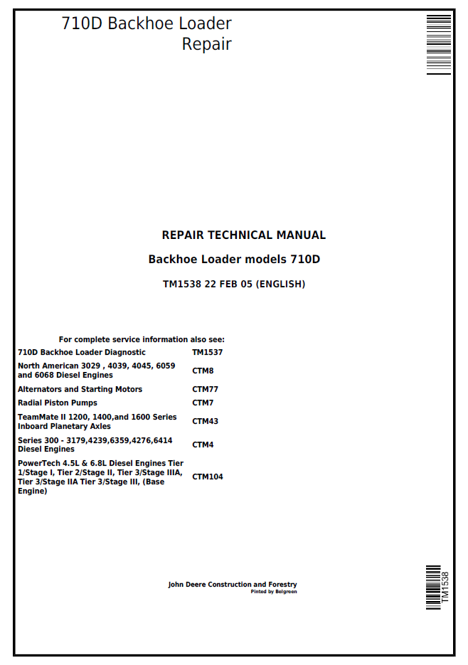 John Deere TM1538 710D Backhoe Loader Repair Manual PDF