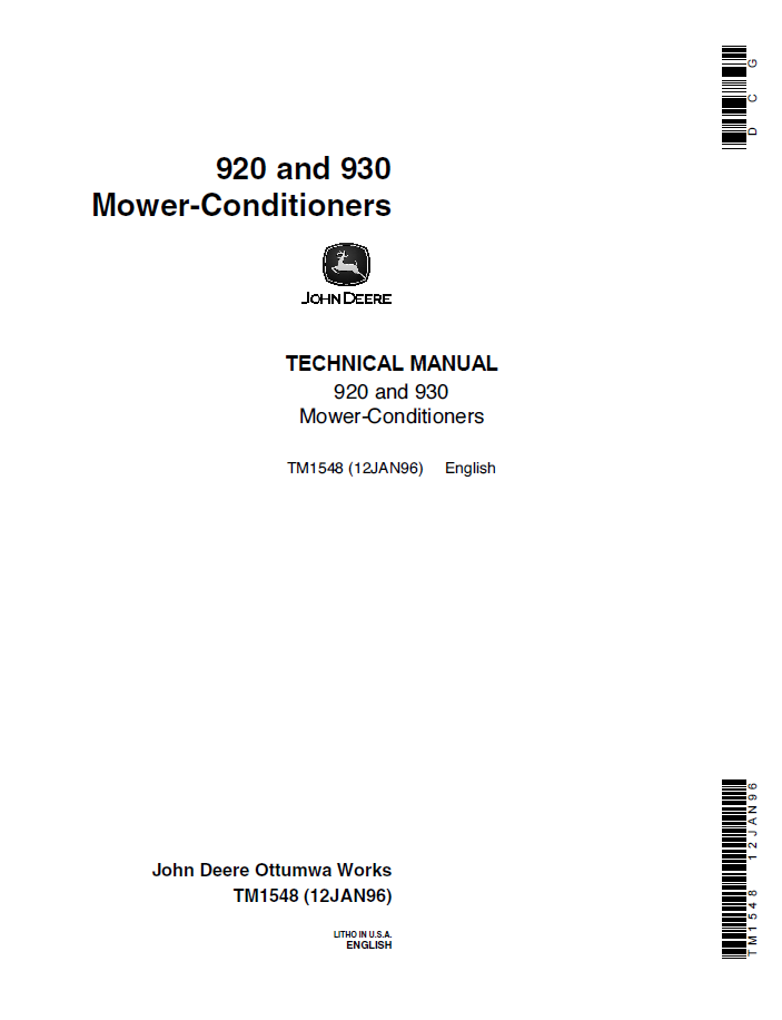 John Deere TM1548 920 930 Mower-Conditioner Technical Manual PDF