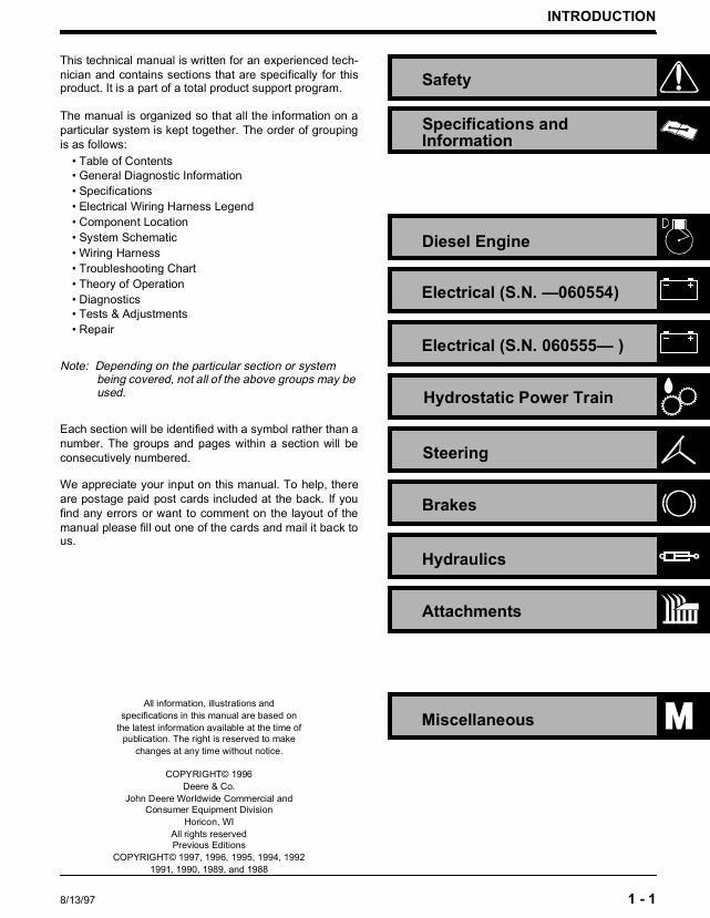 John Deere TM1554 Technical Manual for 2653A Diesel Utility Mower