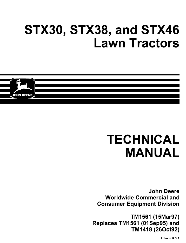 John Deere TM1561 STX30 STX38 STX46 Lawn Tractor Technical Manual