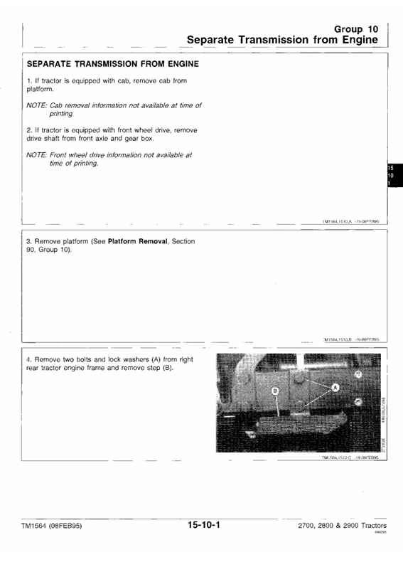 John Deere TM1564 Service Manual for 2700 2800 2900 Tractors