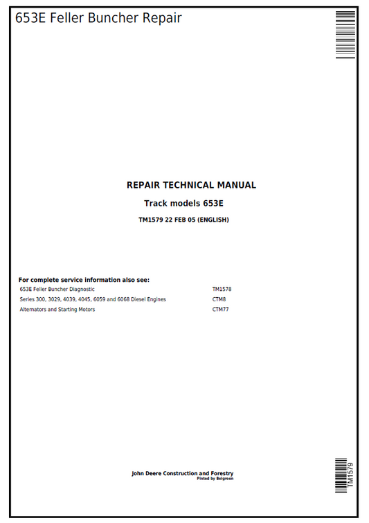 John Deere TM1579 653E Tracked Feller Buncher Repair Manual
