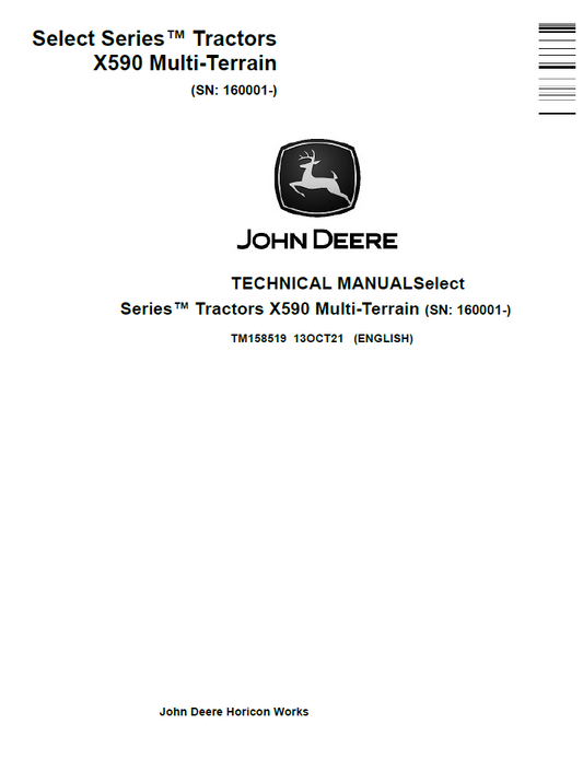 John Deere TM158519 X590 Select Series Multi-Terrain Tractor Manual