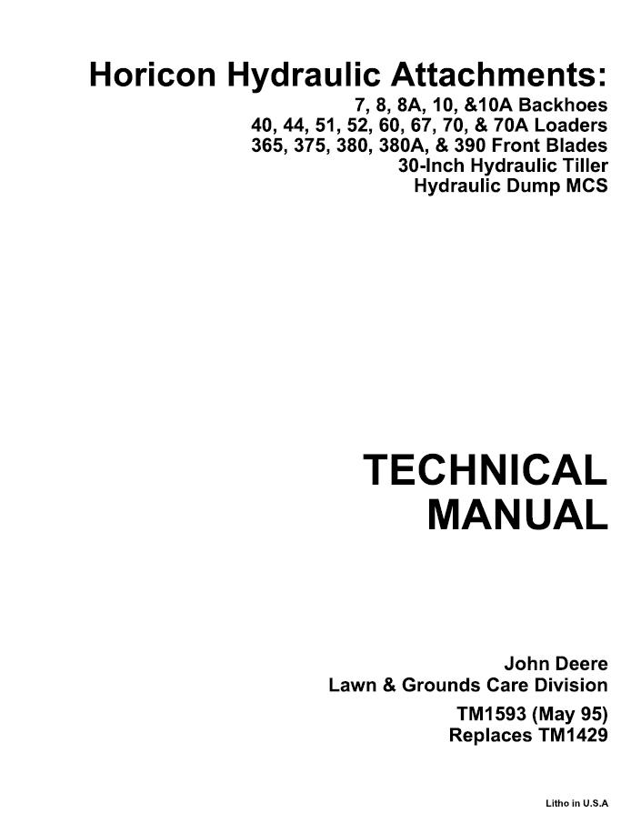John Deere TM1593 Backhoe Loader Hydraulic Attachments Technical Manual PDF