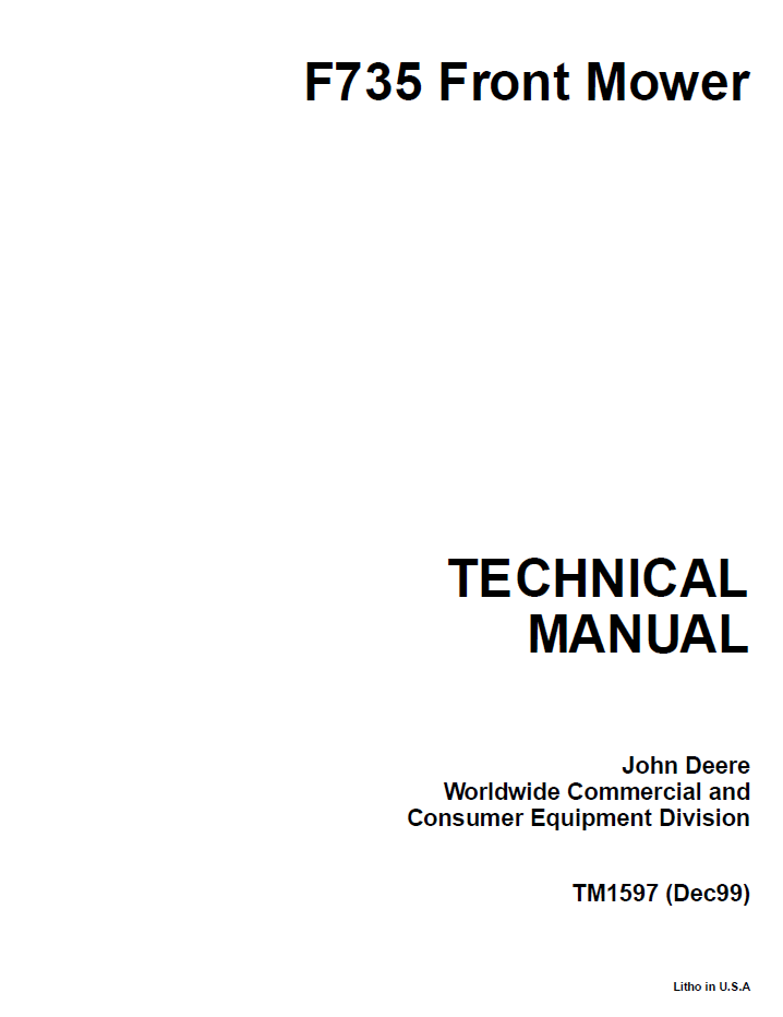 John Deere TM1597 F735 Front Mower Technical Repair Manual PDF