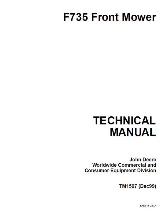 John Deere TM1597 F735 Front Mower Technical Repair Manual PDF