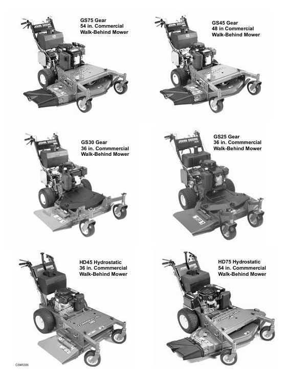 John Deere TM1598 Technical Manual for GS25 GS30 GS45 GS75 HD45 HD75 Mowers