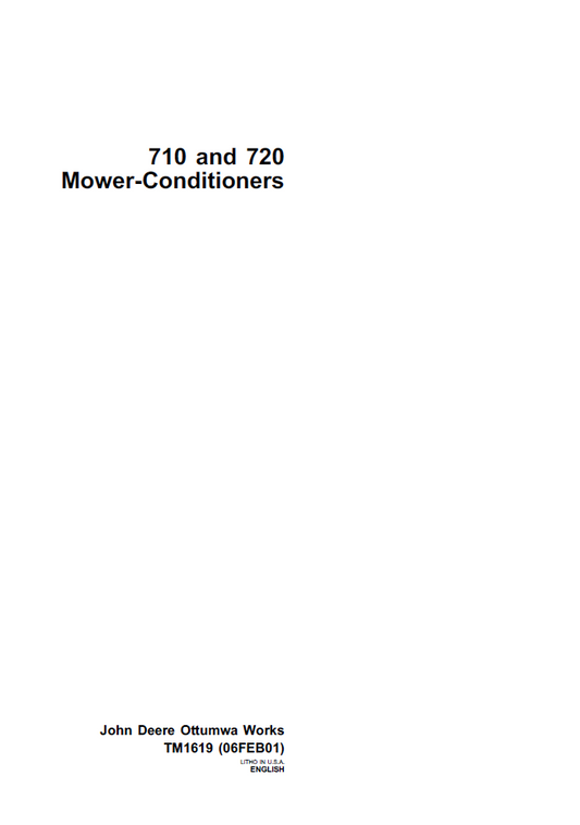 John Deere TM1619 710 & 720 Mower-Conditioner Technical Manual PDF