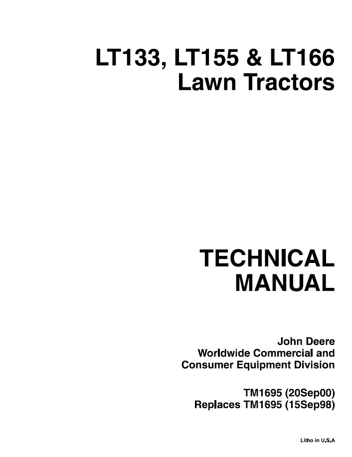 John Deere TM1695 LT133 LT155 LT166 Lawn Tractor Manual PDF
