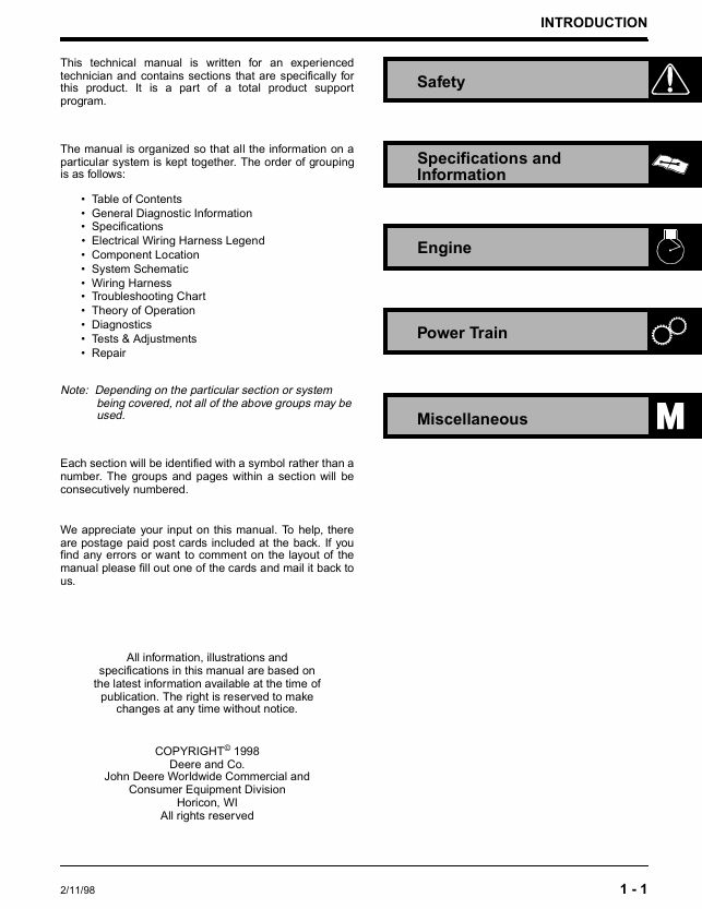 John Deere TM1722 Service Manual for M10, M21 & M23 Walk-Behind Mowers