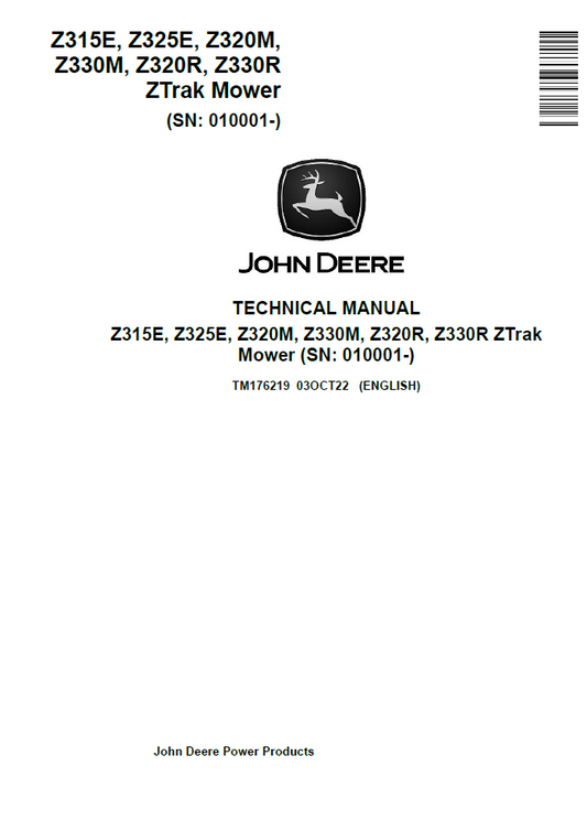 John Deere TM176219 ZTrak Z315E–Z330R Mower Technical Manual