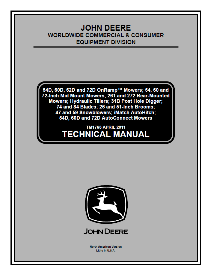 John Deere TM1763 54D 60D 72D Mower Attachment Manual PDF