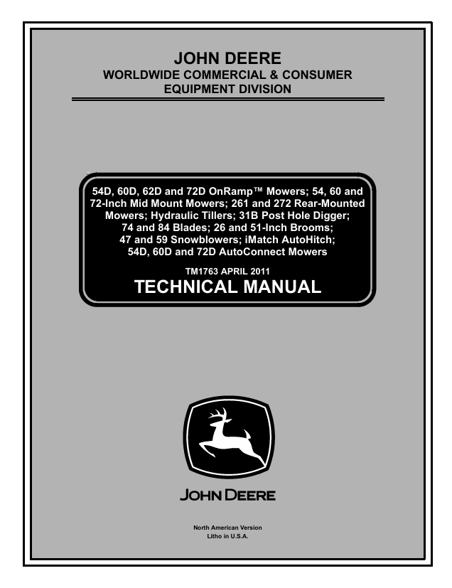 John Deere TM1763 Technical Manual – Mowers & Attachments Guide