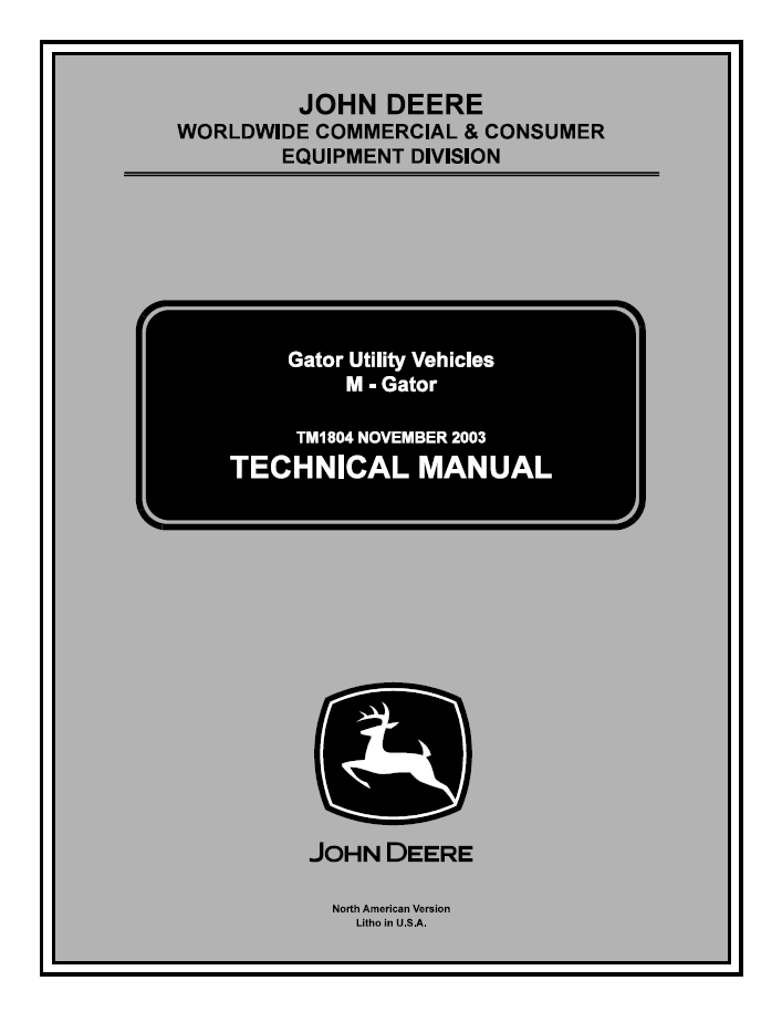 John Deere TM1804 M-Gator Utility Vehicle Technical Repair Manual PDF