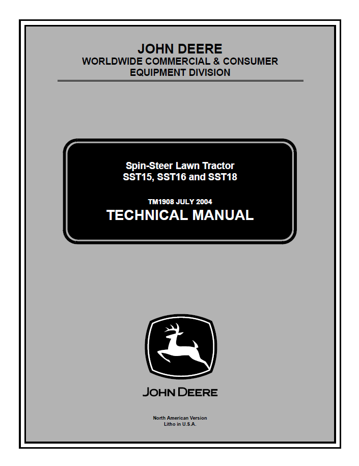 John Deere TM1908 SST15 SST16 SST18 Spin-Steer Lawn Tractor Manual