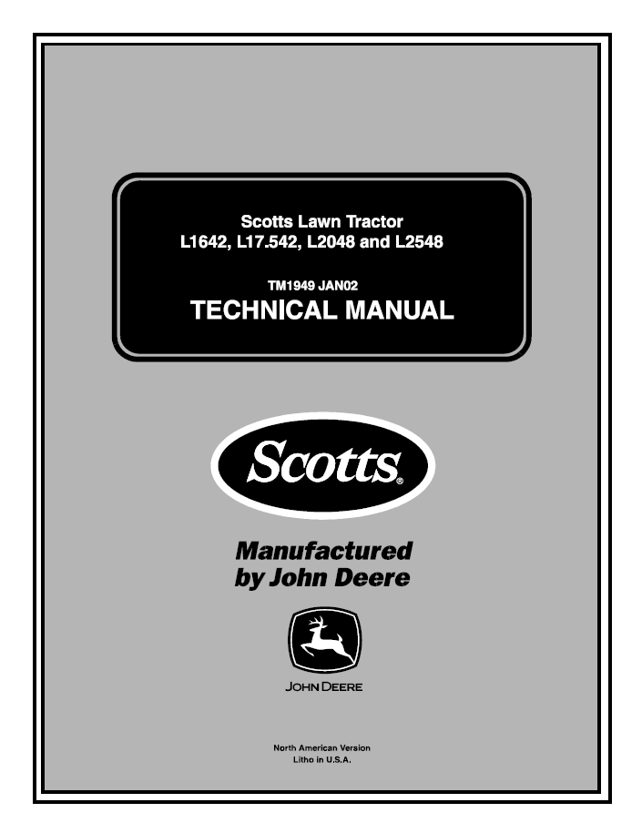 John Deere TM1949 L1642 L17.542 L2048 L2548 Lawn Tractor Manual PDF