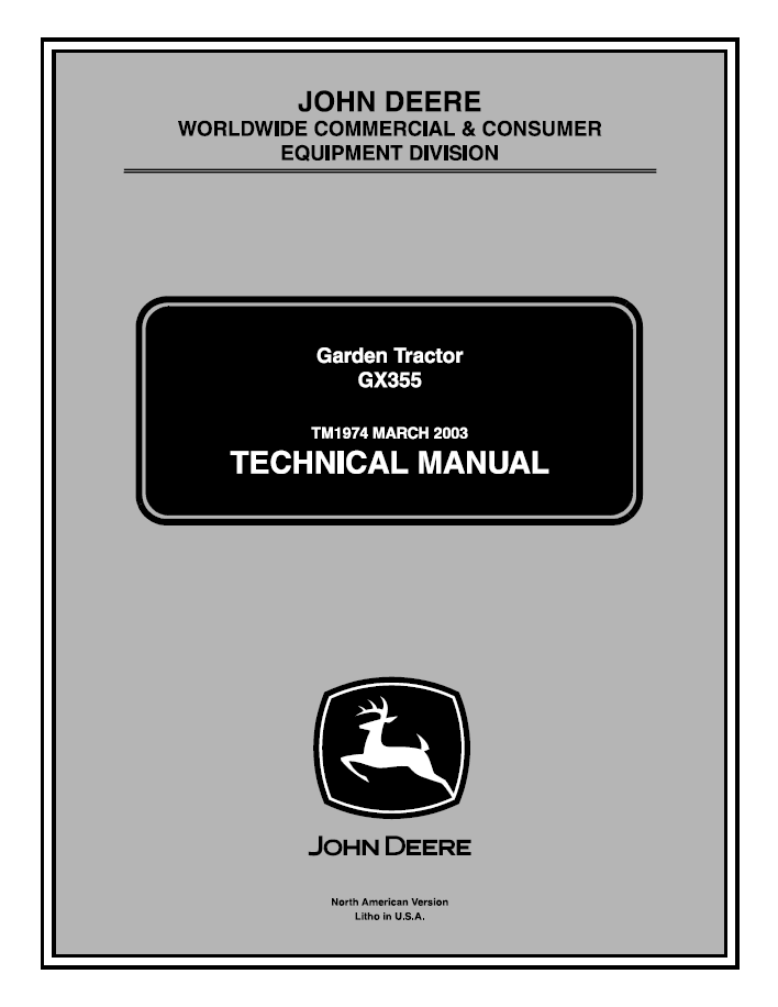 John Deere TM1974 GX355 Garden Tractor Technical Repair Manual PDF