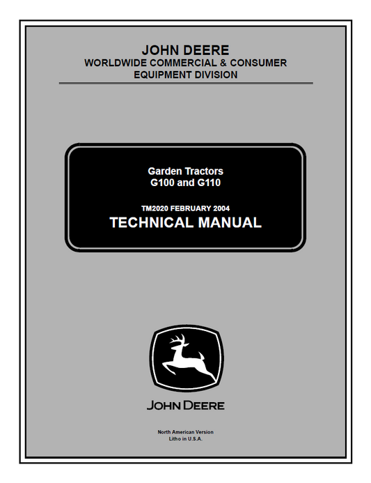 John Deere TM2020 G100 & G110 Garden Tractor Technical Repair Manual PDF
