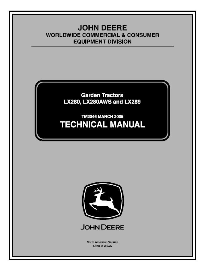 John Deere TM2046 LX280 LX280AWS LX289 Garden Tractor Manual PDF