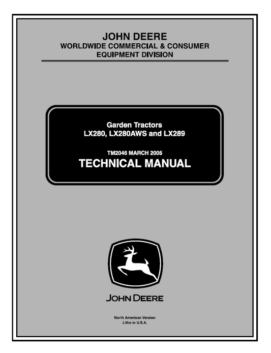 John Deere TM2046 LX280 LX280AWS LX289 Garden Tractor Manual PDF