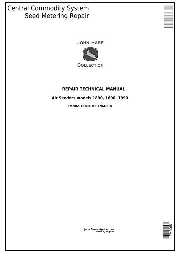 John Deere TM2065 1890 1690 1990 CCS Seed Metering Repair Manual