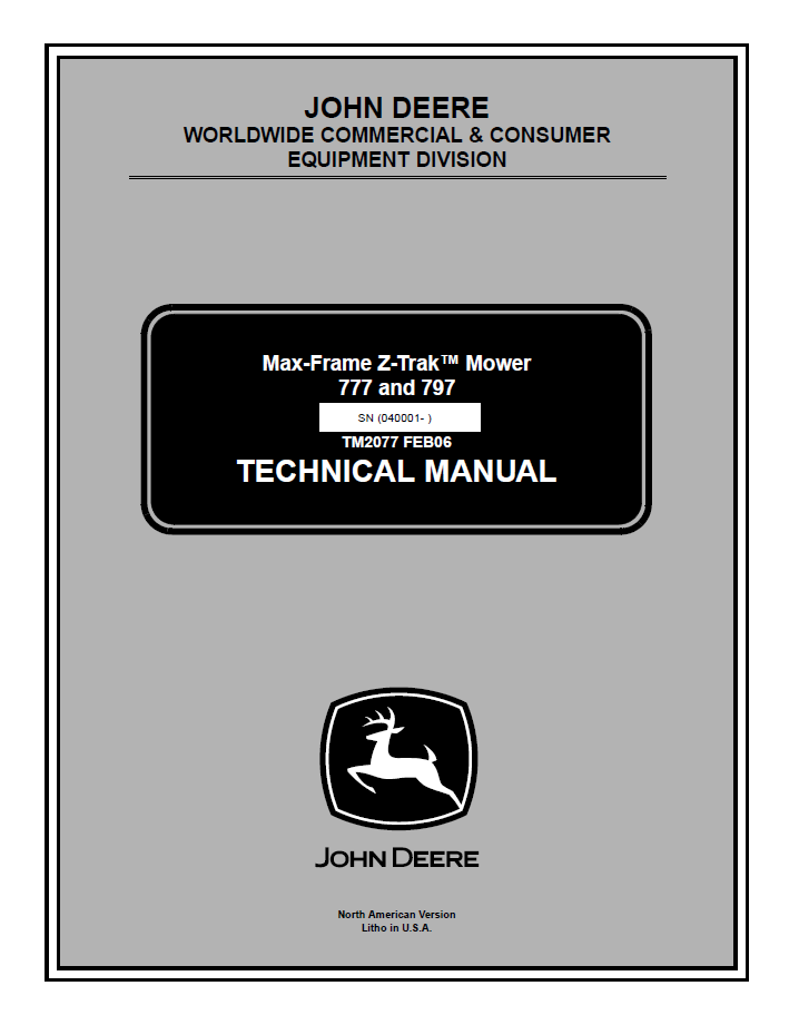 John Deere TM2077 777 797 Max-Frame Z-Trak Mower Manual PDF
