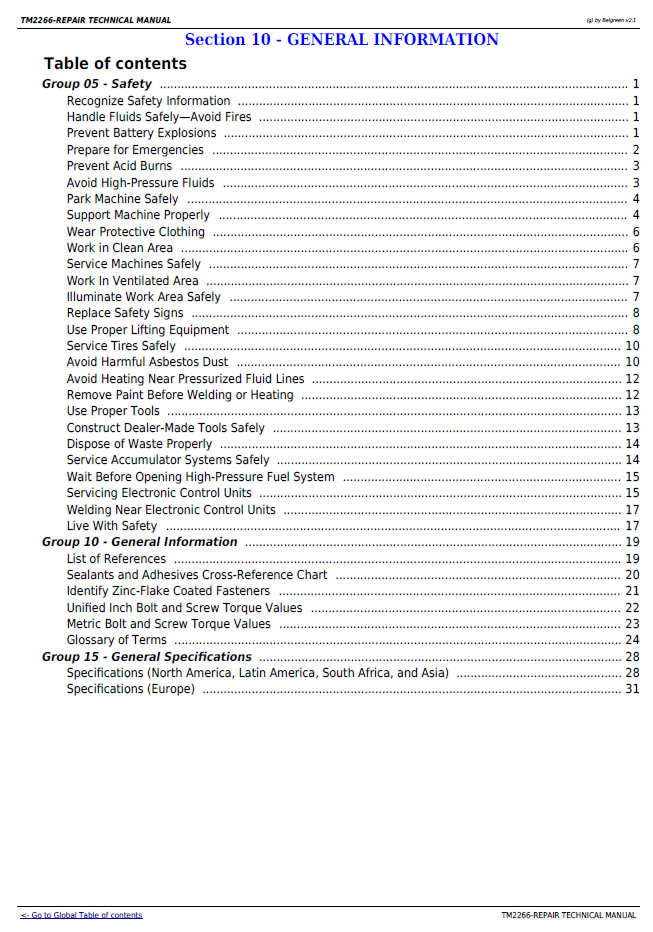 John Deere TM2266 Tractor Repair & Maintenance Manual for 7630 Series and 2204