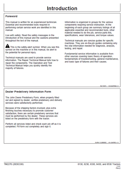 John Deere TM2270 Service Manual for 8130, 8230, 8330, 8430 & 8530 Tractors