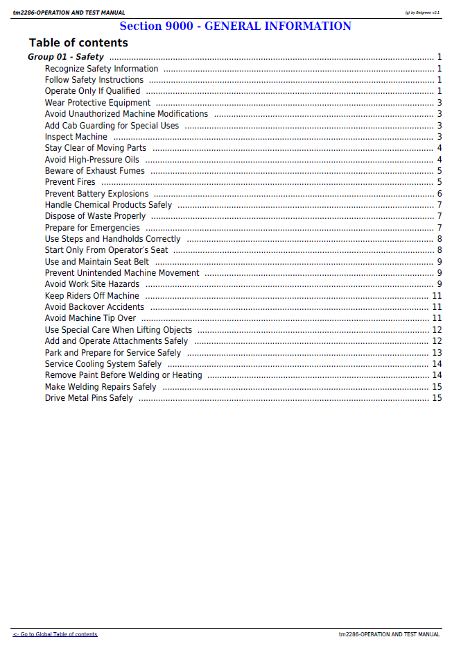 John Deere TM2286 Technical Service Manual for Wheeled Excavator Testing & Troubleshooting
