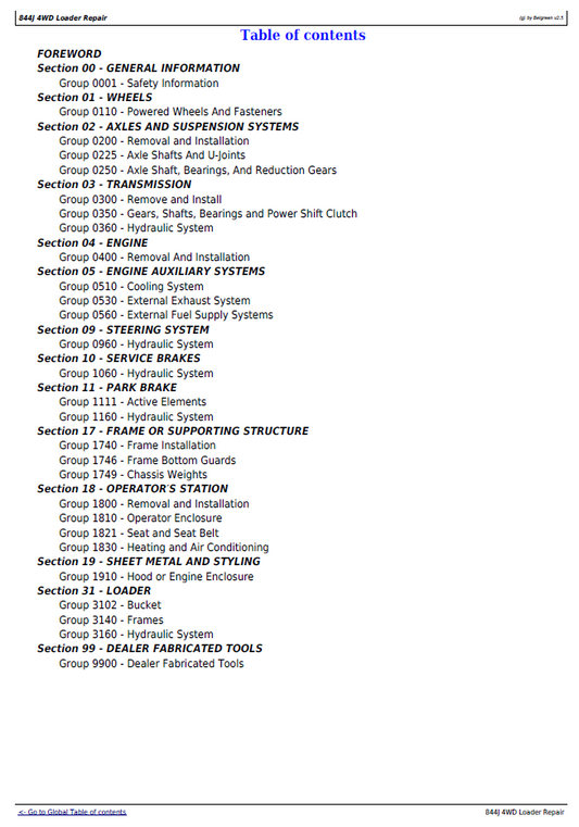 John Deere TM2307 Repair Manual for 844J Four Wheel Drive Loader