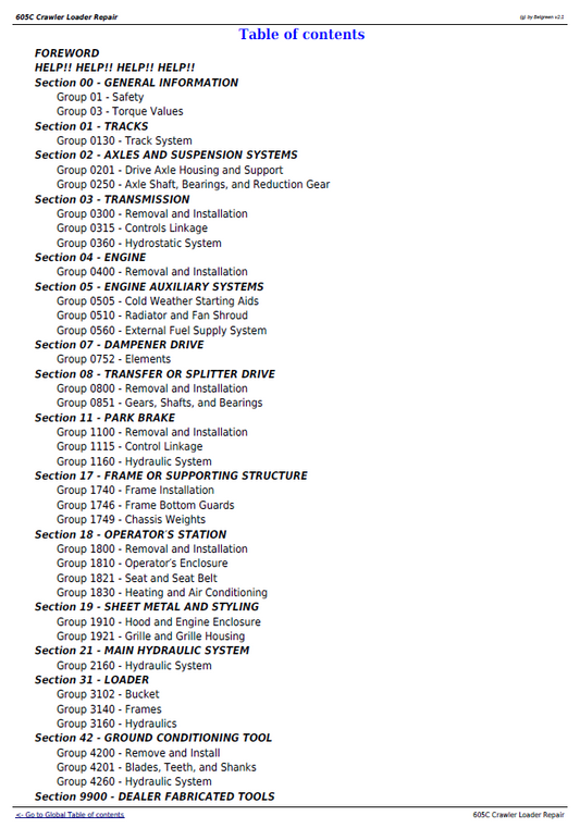 John Deere TM2354 Technical Service Manual for 605C Crawler Loader