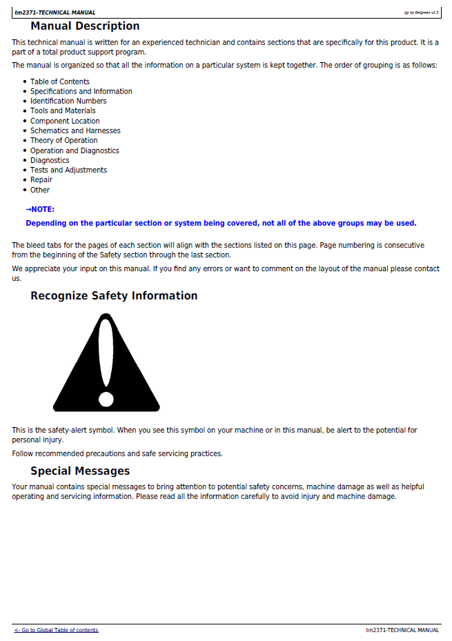 John Deere TM2371 Diagnostic & Service Manual for LA Series Tractors
