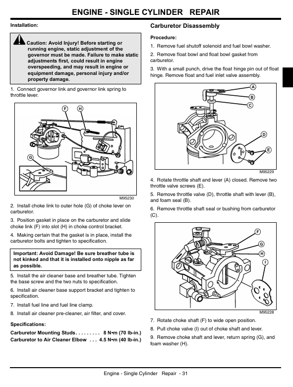 John Deere TM2373 Technical Service Manual for X1101 X1201 X140 Tractors