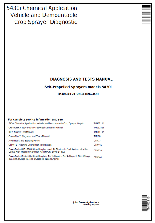 John Deere TM402319 5430i Chemical Sprayer Diagnosis Manual
