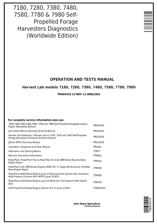 John Deere TM404319 7180–7980 Forage Harvester Operation & Test Manual