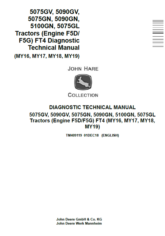 John Deere TM409119 5075GV 5090GV 5075GN 5090GN 5100GN Diagnostic Manual