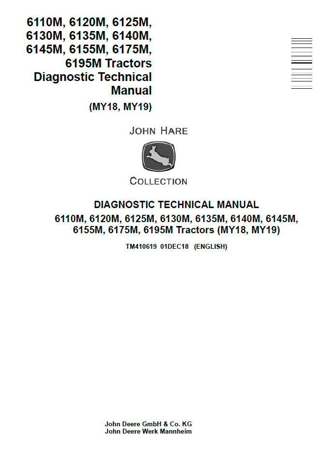 John Deere TM410719 Diagnostic Technical Manual for 6110M–6195M Tractors