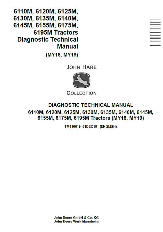 John Deere TM410719 Diagnostic Technical Manual for 6110M–6195M Tractors