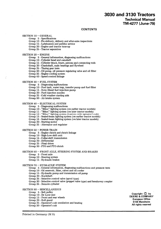 John Deere TM4277 Repair Manual for 3030 & 3130 Agricultural Tractors