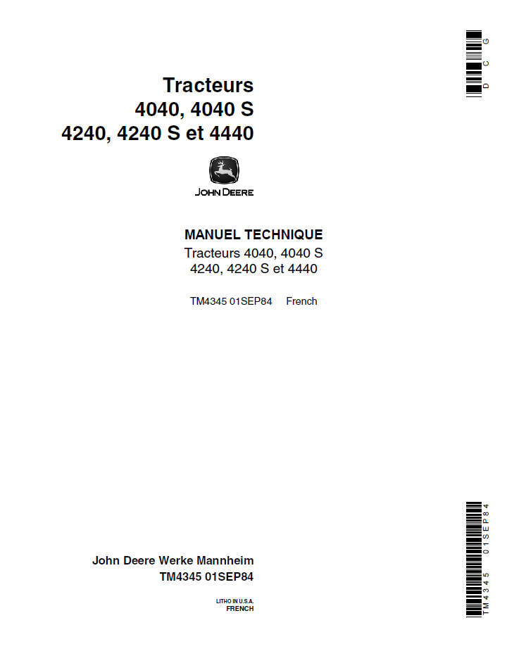 John Deere TM4345 Technical Manual for 4040, 4240 & 4440 Tractors