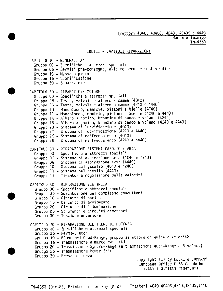 John Deere TM4350 Technical Service Manual for 4040, 4240 & 4440 Tractors
