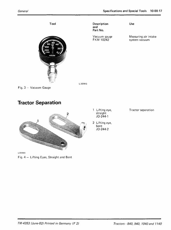 John Deere TM4353 Technical Service Manual for 840, 940, 1040 & 1140 Tractors