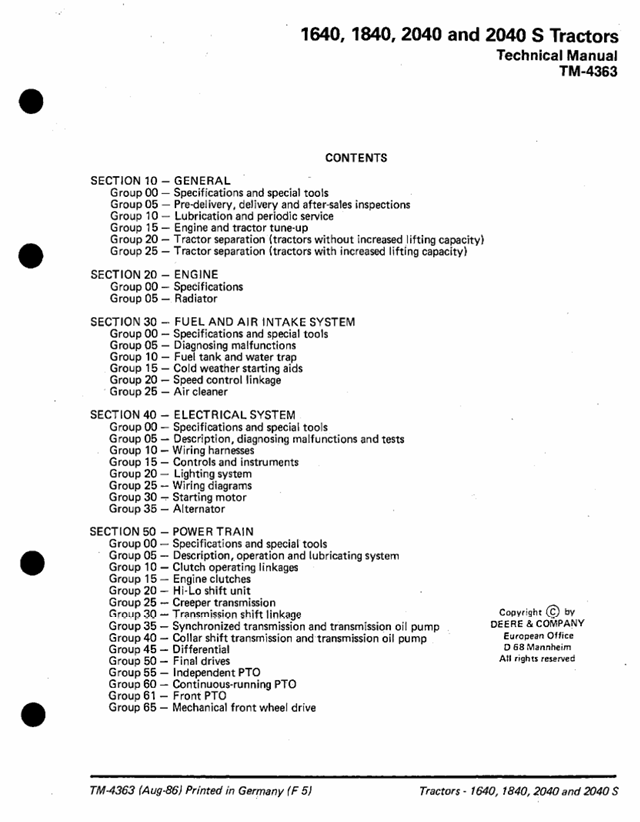 John Deere TM4363 Tractor Repair and Service Manual Download