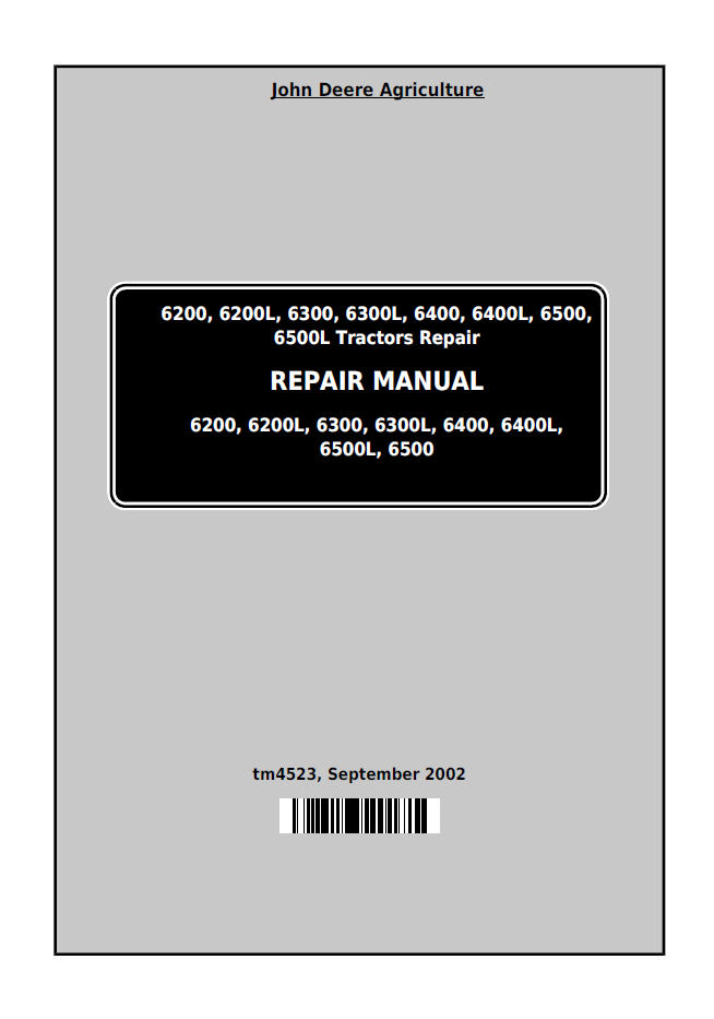 John Deere TM4523 Tractor Repair Manual for 6200–6500L Models