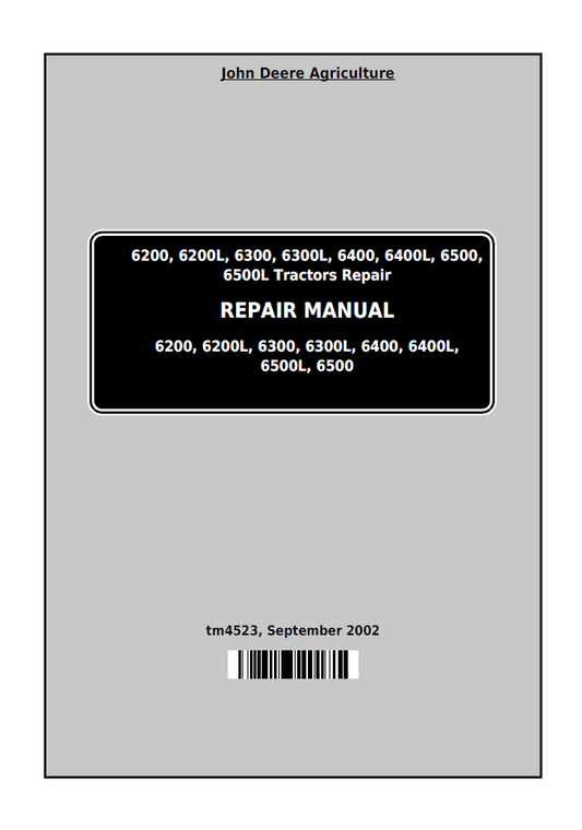 John Deere TM4523 Tractor Repair Manual for 6200–6500L Models